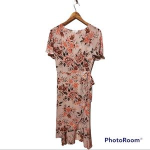 Time and True Cottagecore Floral Wrap Dress in Light Blush Pink